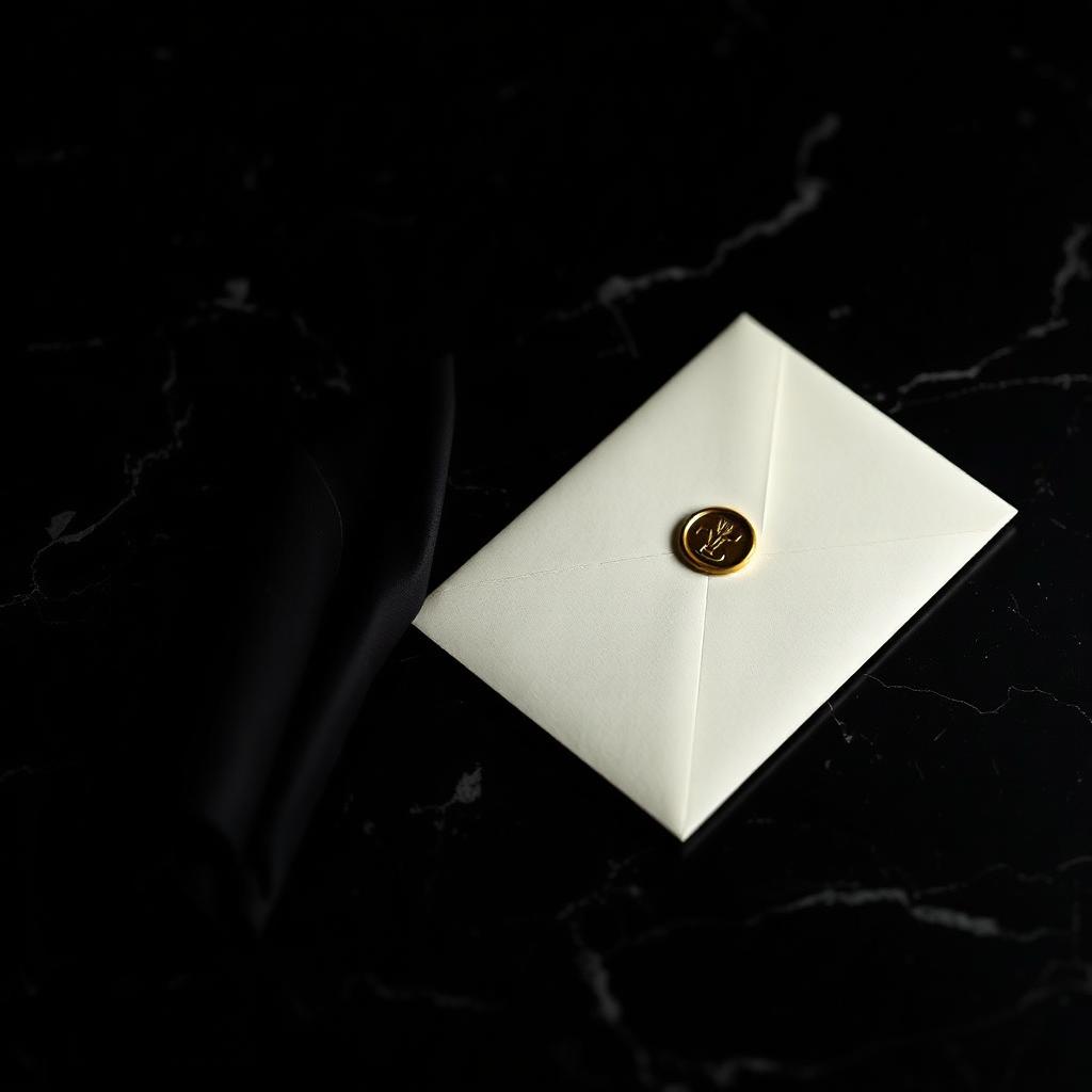 A sealed envelope on black marble
